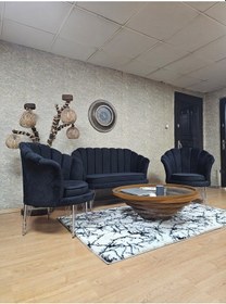 Resim Zafir İstiridye Takım Krom Kaplama Telli Ayak Çay Seti Koltuk Takımı Siyah 