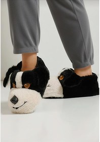 Resim Papucumun Dünyası Unisex Yumuşak Taban Sevimli Köpek Panduf Yetişkin Ve Çocuk Kız Ve Erkek Panduf Siyah 