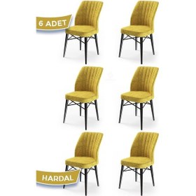 Resim Canisa Flex Serisi, Üst Kalite Mutfak Sandalyesi, 6 Adet Hardal Sandalye, Gürgen Siyah Ahşap Ayak Sandalye Hardal Ayak Siyah 