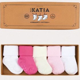 Resim Katia & Bony Yenideoğan 5'li Organik Bebek Soket Çorap Pembe-Beyaz 