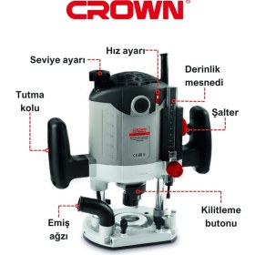Resim Crown Freze Makinası 1400W CT11002 | Hız Ayarlı El Frezesi 1400W 