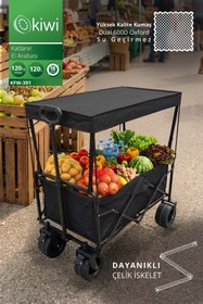 Resim Kiwi Kfw-391 Katlanabilir 120 Kg Çift Tekerli Tenteli Kamp, Piknik, Plaj, Pazar ve Market Arabası 