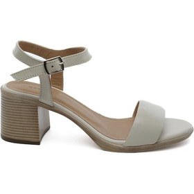 Resim Greyder 59043 Bej Hakiki Deri Kadın Topuklu Sandalet-906 Bej 