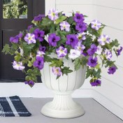 Resim 1 adet Boho Tarzı Yapay Petunya Bitkisi - Canlı Mor & Beyaz Sahte Çiçekler ile Yeşil Yapraklar, UV Dayanıklı, Solmaz, İç ve Dış Dekorasyon, Ev Bahçesi, Balkon, Bahçe, Veranda için Mükemmel (Dış Dekorasyon | Canlı Çiçek Aranjmanı | Dayanıklı Dış Çiçekler), Petunya Bitkisi 