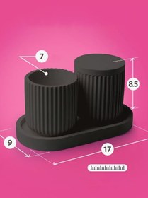 Resim Siyah Dekoratif Tepsili Set - 4 Parça Çok Amaçlı Dekoratif Banyo Seti & Mumluk 