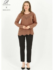 Resim Kadın Orta Yaş Ve Üzeri Viskon Damla Desen Taşlı İşlemeli Likralı Hardal Anne Penye Bluz 