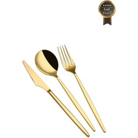 Resim Arsel Teos Titanyum Gold 84 Parça Premium Ağır 12 Kişilik 4mm Çatal Kaşık Bıçak Seti 304 Kalite 18/10 Metalik 