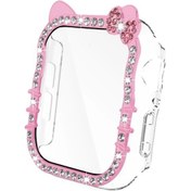 Resim Cloud011 Sevimli Kedi Desenli İwatch Series 10 42mm Pembe Çizilmeye Dayanıklı Darbe Koruyucu Kasa 