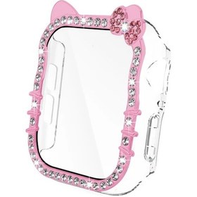 Resim Cloud011 Sevimli Kedi Desenli İwatch Series 10 42mm Pembe Çizilmeye Dayanıklı Darbe Koruyucu Kasa 