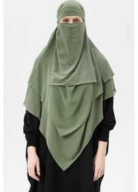 Resim Altobeh Hazır Pratik Şifon Üç Katlı Peçeli Üçgen Hac Umre Şalı Sufle Hijab Nikap Fıstık Yeşili 