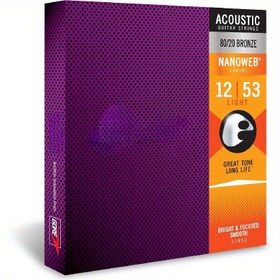 Resim Elixir Telleri, Akustik Gitar Telleri, 80/20 Bronz NANOWEB Kaplamalı, Uzun Ömürlü Parlak ve Odaklı Ton ile Rahat Hissedilen, 6 Telli Set, Hafif 12-53 