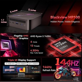Resim Blackview Mp100 Amd Ryzen 5 7430U 4.3Ghz 16Gb 512Gb M.2 Win11 Pro Mini Pc 