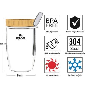 Resim Igloo Çelik Yemek Termos - Igloo - Bamboo - 500 ml - Beyaz - 205789 