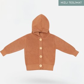 Resim Kapüşonlu Organik Pamuk Bebek ve Çocuk Hırka - Kahverengi / 1-2 Yaş 