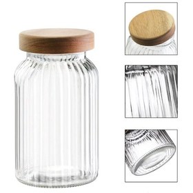Resim Morponi Bambu Kapaklı Cam Çizgili Erzak Kavanozu 4900 Ml Şeffaf 