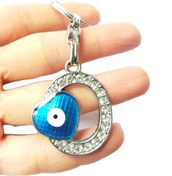 Resim cuaderno Nazar Boncuğu O Harfi Kalp Detaylı Taşlı Anahtarlık / Araba Dikiz Ayna Süsü Metal Hediyelik Aksesuar 