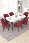 Resim Canisa Nef Serisi 70x114 Açılabilir Mdf Beyaz Masa Ceviz Ayak Masa Takımı Ve 6 Bordo Sandalye 
