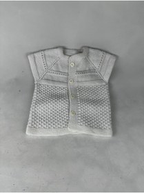 Resim RELYA Bebek Unisex Beyaz Makine Yünü Tülermez Düğmeli Yelek 6 12 Aylık En 26 CM Boy 31 CM 