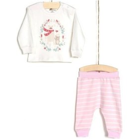 Resim Ekru Kız Bebek Badi Pantolon 2li Takım Ekru 
