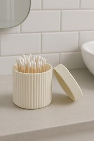 Resim ATA HOME 3'Lü Banyo Düzenleyici Seti Toka Kutusu Düzenleyici Pamukluk Makyaj & Kulak Çubuğu Kutusu Organizeri Krem 