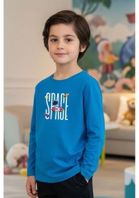 Resim Fyk Kids Sıfır Yaka Space Baskılı Erkek Çocuk Sweatshirt Mavi 