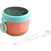 Resim Yalıtımlı Kahvaltılık Kupa 304 Paslanmaz Çelik Kapak Kaşık Süt Çorbası Kavanozu Taşınabilir Congee Kabı Kırmızı Çok Renkli 