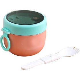 Resim Yalıtımlı Kahvaltılık Kupa 304 Paslanmaz Çelik Kapak Kaşık Süt Çorbası Kavanozu Taşınabilir Congee Kabı Kırmızı Çok Renkli 