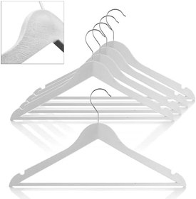 Resim Deconox Ahşap Görünümlü Plastik Elbise Askısı (5 Adet) - Kaymaz Omuzlu, Şık ve Dayanıklı Giysi Askıları - Askılık, Dolap ve Gardırop İçin (BEYAZ) 