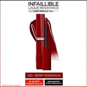Resim Loreal Paris Infaillible Laque Resistance Likit Parlak Ruj - 520 Berry Bordeaux 