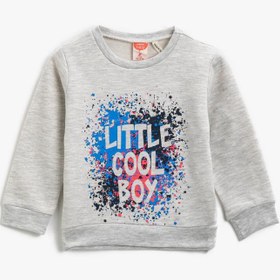 Resim Erkek Bebek Pamuklu Yazılı Baskılı Bisiklet Yaka Uzun Kollu Sweatshirt 