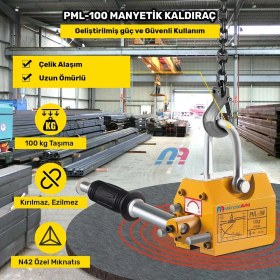 Resim PML-100 Manyetik Kollu Kaldıraç – 100 kg Güçlü Kalıcı Mıknatıs, Metal Kaldırma ve Robot Sabitleme için Fixing Manyetik Kaldırıcı, Magneteksan 
