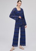 Resim Simli Kemerli Lacivert Kimono Hırka 