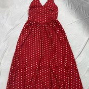 Resim Kadınlar için Şık Halter Yaka Puantiyeli Sırt Dekolteli Elbise, %100 Polyester A-Line Salıncak Elbise, Tüm Sezon Hafif Dokuma Kumaş, 100g/m² - Yetişkinler için Mükemmel 