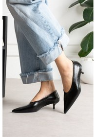 Resim Shoetek Louod Kadın Stıletto İnce Topuklu Kırışık Siyah Deri Siyah 