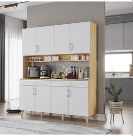 Resim Denze Kahve Köşesi Çok Amaçlı Dolap Kiler Mutfak Dolabı Meşe Beyaz 140 Cm Meşe Beyaz 