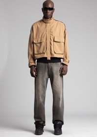 Resim Şerit Detaylı Utility Denim Ceket - Açık Kahve / S 