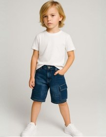 Resim Çocuk Kargo Cepli Kot Şort-16005 Lacivert 