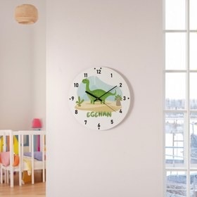 Resim Kişiye Özel Dinozor Temalı Çocuk Odası Duvar Saati - 33 cm 