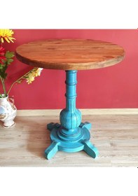 Resim Masifart Lugano Fiskos Sehpa Tornalı Ayak Yan Sehpa Mavi Eskitme 