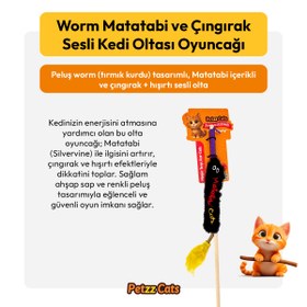 Resim PetzzCats Worm Matatabi ve Çıngırak Sesli Kedi Oltası Oyuncağı Siyah 42 Cm 