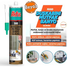 Resim Akfix 100D Beyaz Duşakabin Lavabo Küvet Pvc Plastik Silikon Silikonu Mutfak Küf Tutmaz 280 ml 