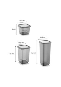 Resim Kapris Erzak Saklama Kabı 3'Lü Antrasit 1700 ML + 1100 ML + 500 ML Antrasit 