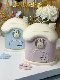 Resim Sevimli Tavşan Figürlü Anahtarlı Pembe Kumbara, Çocuklar için Eğitici Para Biriktirme Kutusu, Dekoratif Tasarım 