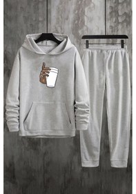 Resim Uyguntarz Unisex Tupac Coffee Baskılı Eşofman Takımı Gri 