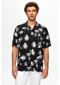 Resim Ds Damat Relaxed Siyah Desenli Palmiye Desenli Kısa Kollu Yazlık Viskon Gömlek 0HC02ORT10313 Siyah 