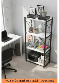 Resim Fourty 4 Raflı Metal Dar Tekli Kitaplık Dekoratif Ofis Salon Rafı 124 Cm Beyaz 
