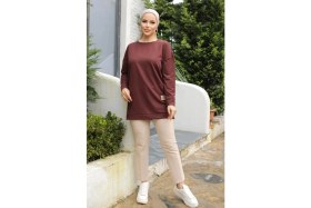 Resim Yeni Stil Kahve Arma Detaylı Tunik 10020 ( Lisinya ) 