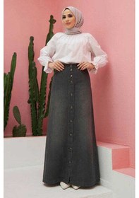 Resim 2079-denim Düğmeli Etek Koyu Gri Koyu Gri 