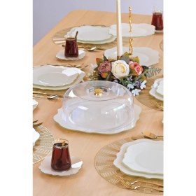 Resim Glore Lotus Krem Cam Kek Fanusu Altın Yaldızlı 