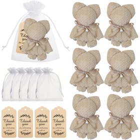 Resim 18 adet/6 set, Sevimli Ayı Havlu Hediye Seti - Yumuşak, cilt dostu havlu, teşekkür etiketi ve organze çanta ile, düğünler, gelin duşları veya doğum günü partileri için hediye, hatıra, dekorasyon ve diğer kutlamalar için ideal 
